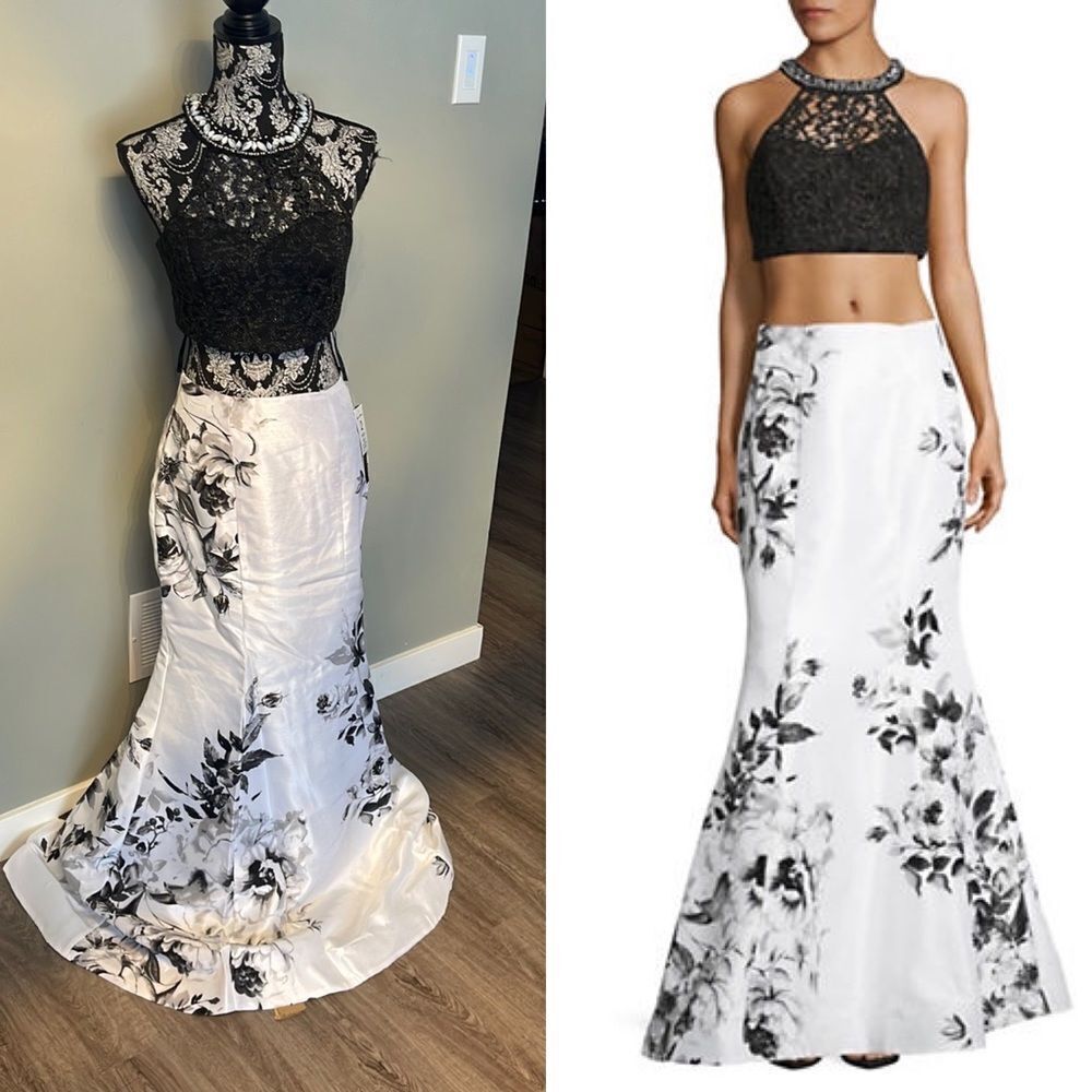 Sequin Hearts Two-piece Beaded Lace Crop Top and Floral Skirt-white-7
